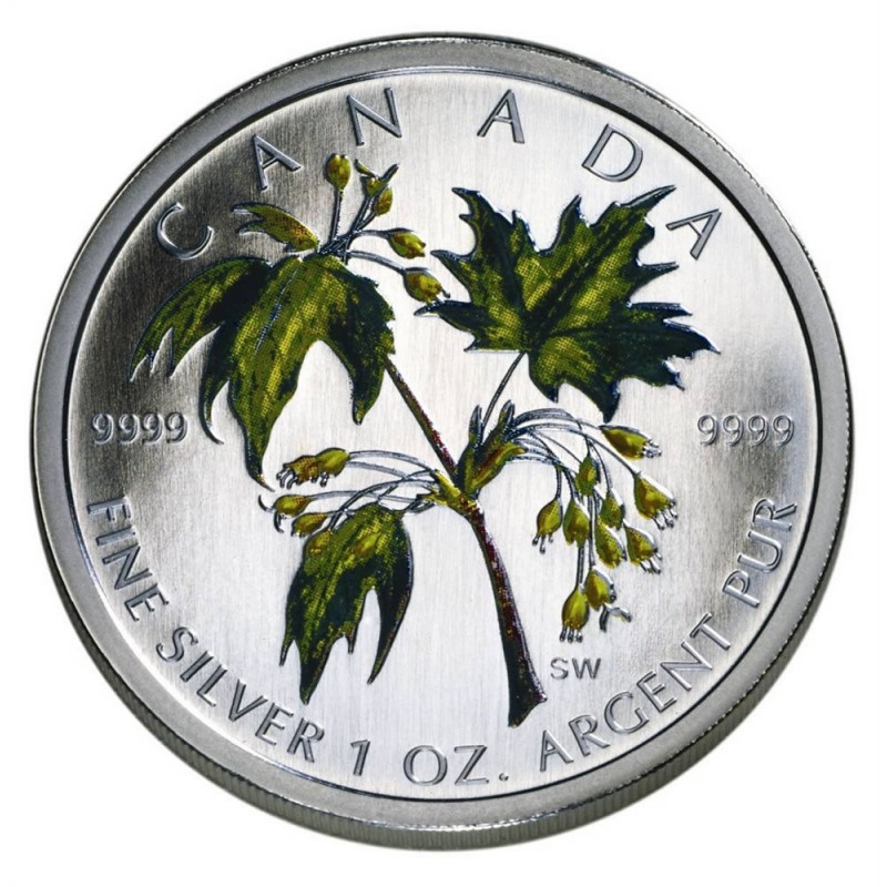 2001 Canadian $5 Coloured Silver Maple Leaf: Autumn 1 oz Fine